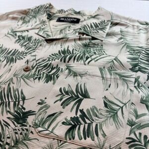 Brandini 100% Silk Palm Tropical Camp Shirt Mens XL Tall Green Cream Short Slv